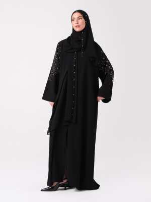 Abaya noire ornée avec hijab